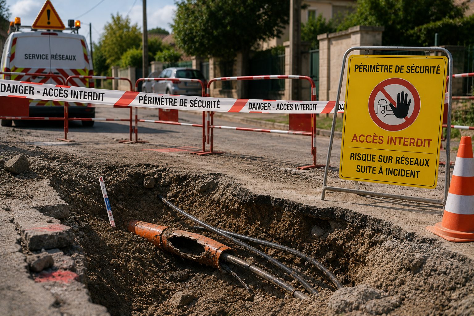 Périmètre de sécurité balisé après incident